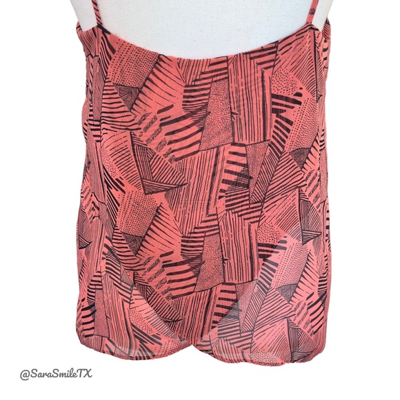 SOPRANO Salmon Pink Black Geo Print Asymmetrical Swing Camisole Tank Top - Picture 9 of 13